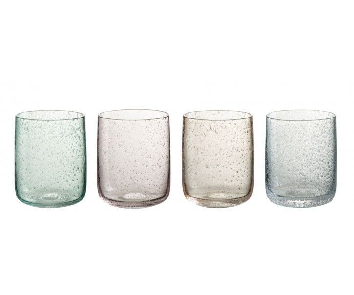 4ks barevná sklenička na vodu s bublinkami Louise - Ø7*9cm / 310ml J-Line by Jolipa