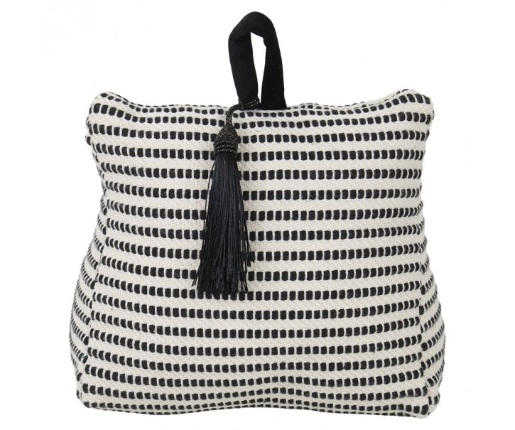 Krémovo-černá bavlněná dveřní zarážka Stripe - 10*21*17cm Mars & More 