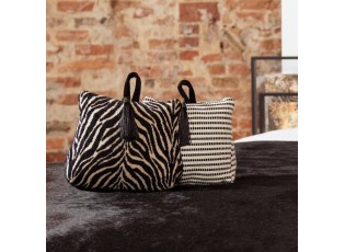 Krémovo-černá bavlněná dveřní zarážka Stripe - 10*21*17cm