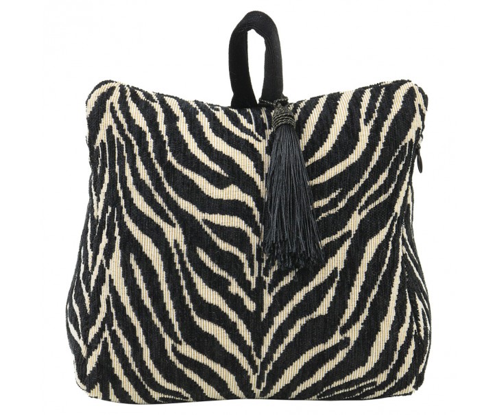 Krémovo-černá bavlněná dveřní zarážka Zebra - 10*21*17cm Mars & More 