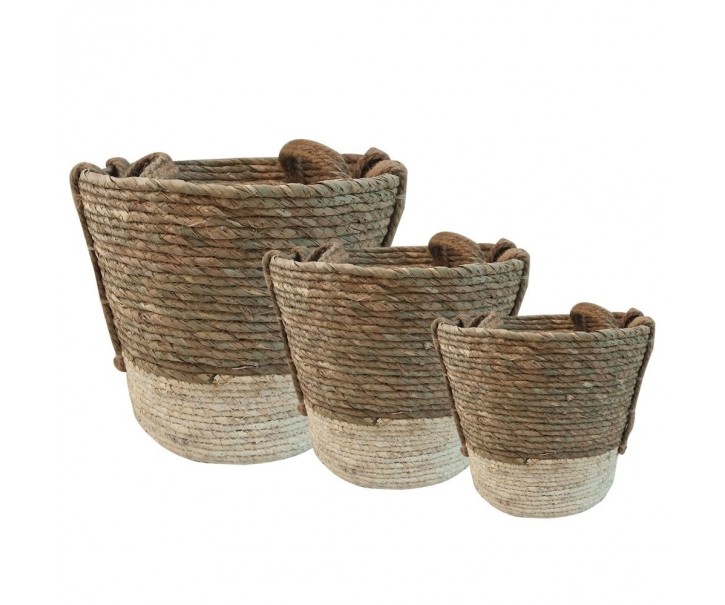 Přírodní pletené košíky s uchy (3 ks) - 35*35*30/ 30*30*25/ 23*23*20 cm Mars & More 