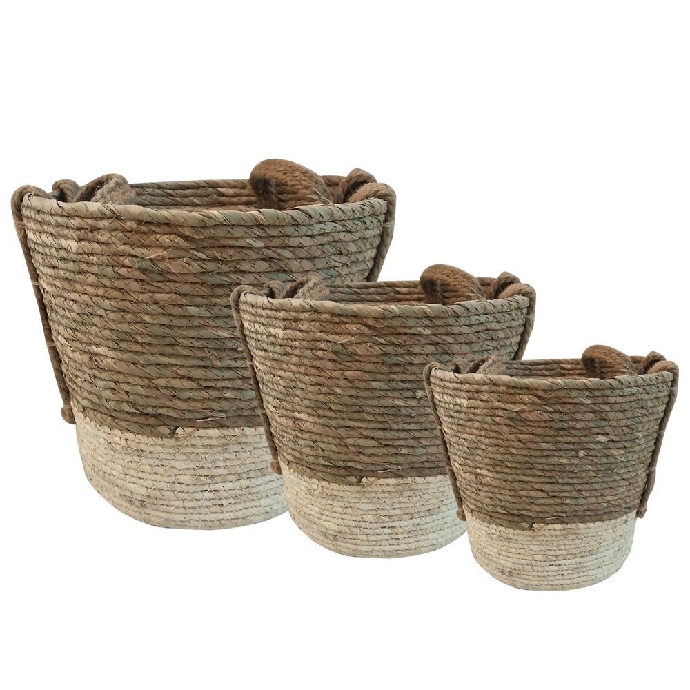 Přírodní pletené košíky s uchy (3 ks) - 35*35*30/ 30*30*25/ 23*23*20 cm