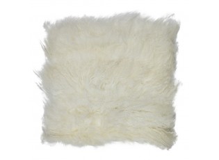 Kožený bílý podsedák dlouhý chlup Curly white - 40*40*2cm