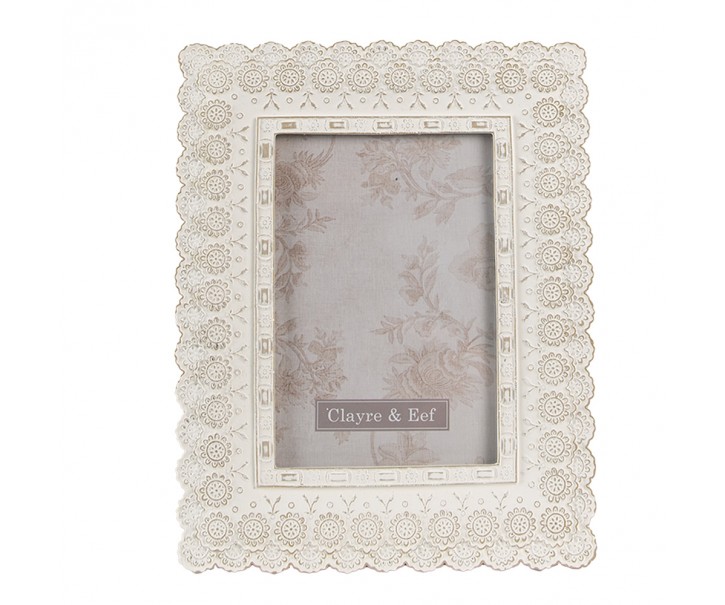 Bílý antik fotorámeček s romantickými květy - 16*2*21 cm / 10*15 cm Clayre & Eef