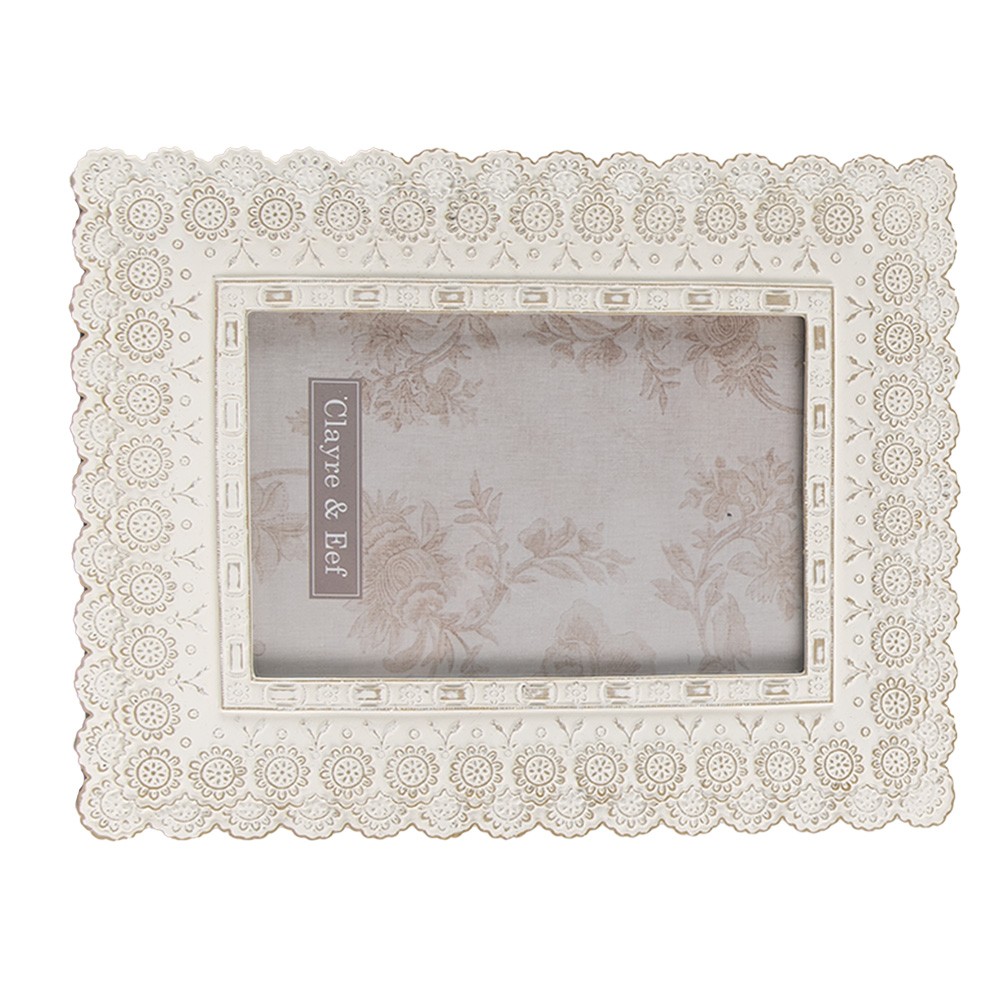 Bílý antik fotorámeček s romantickými květy - 16*2*21 cm / 10*15 cm Clayre & Eef Bílý antik fotorámeček s romantickými květy - 16*2*21 cm / 10*15 cm Clayre & Eef