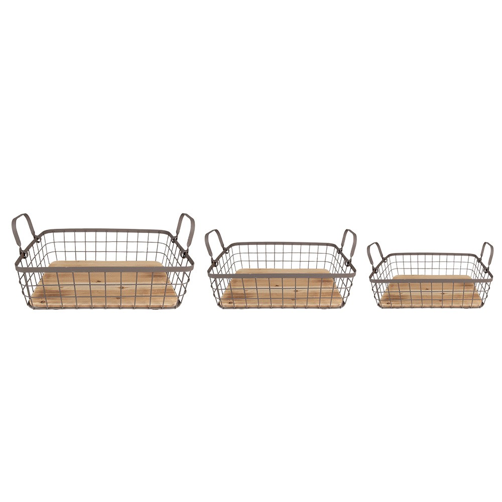 Set 3ks hnědý drátěný košík s dřevěným dnem a uchy Vi - 38*28*11 / 33*23*10 / 28*18*9 cm Clayre & Eef Set 3ks hnědý drátěný košík s dřevěným dnem a uchy Vi - 38*28*11 / 33*23*10 / 28*18*9 cm Clayre & Eef