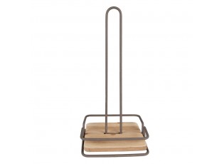 Hnědý kovový držák na kuchyňské role s dřevěným dnem Vi - 15*15*32 cm