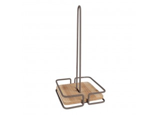 Hnědý kovový držák na kuchyňské role s dřevěným dnem Vi - 15*15*32 cm
