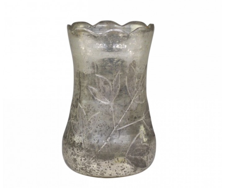 Stříbrná antik skleněná dekorační vázička Gria - Ø 9*14cm Chic Antique