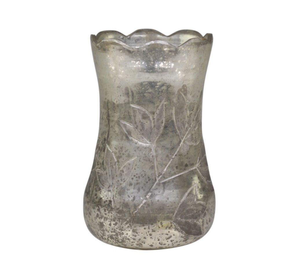 Stříbrná antik skleněná dekorační vázička Gria - Ø 9*14cm Chic Antique Stříbrná antik skleněná dekorační vázička Gria - Ø 9*14cm Chic Antique