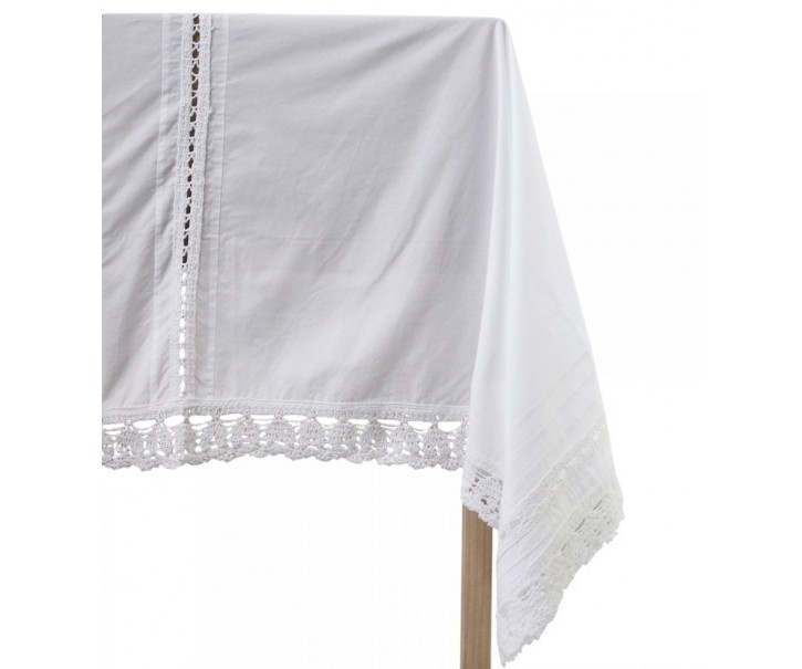 Bílý bavlněný ubrus s krajkou Valine - 140*340 cm Chic Antique