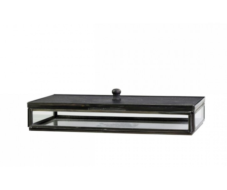 Kancelářský skleněný box s černým víkem Office - 20*10*5cm Chic Antique