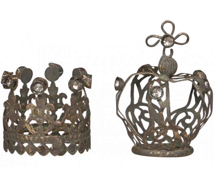 2ks bronzová antik kovová dekorativní koruna Crow - Ø 3,5*4cm Chic Antique