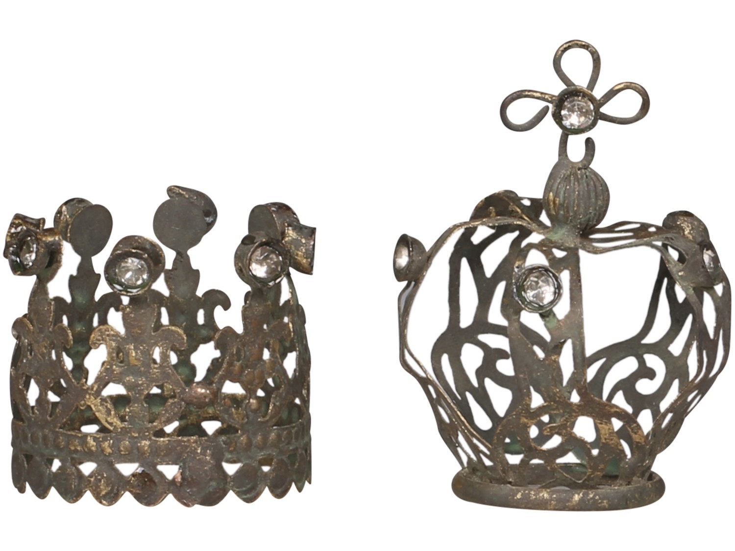 2ks bronzová antik kovová dekorativní koruna Crow - Ø 3,5*4cm