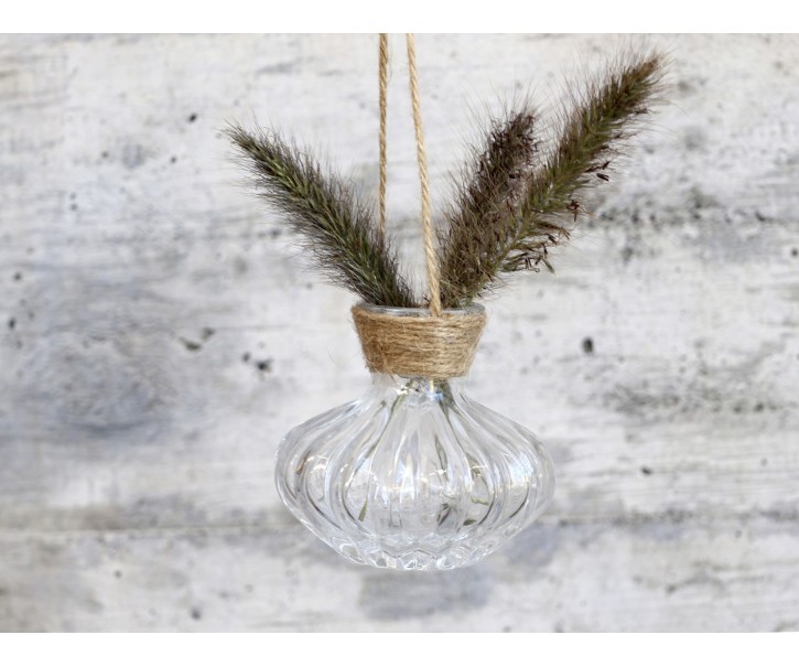 Závěsná skleněná dekorační vázička Lania - Ø 8*7,5cm Chic Antique