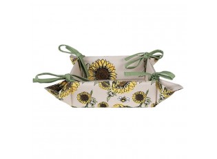 Béžový bavlněný košík na pečivo se slunečnicemi Sunny Sunflowers - 35*35*8 cm