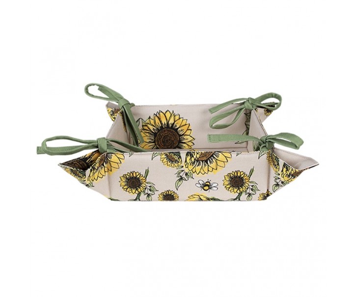 Béžový bavlněný košík na pečivo se slunečnicemi Sunny Sunflowers - 35*35*8 cm Clayre & Eef