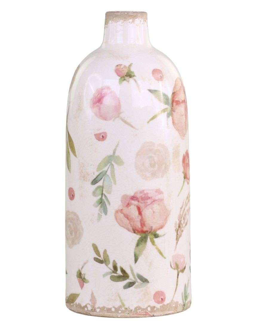 Keramická dekorační váza s květy Floral Étel - Ø 11*26cm Chic Antique Keramická dekorační váza s květy Floral Étel - Ø 11*26cm Chic Antique