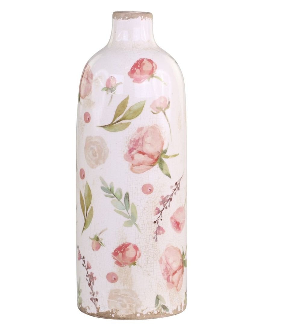 Keramická dekorační váza s květy Floral Étel - Ø 11*31cm Chic Antique Keramická dekorační váza s květy Floral Étel - Ø 11*31cm Chic Antique
