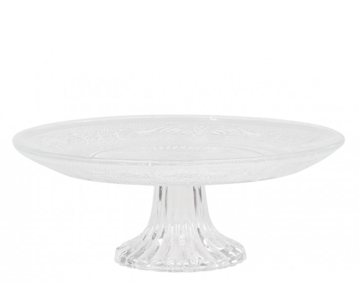 Skleněný podnos na noze se zdobením Glass Pattern - Ø 20*7,5 cm Chic Antique