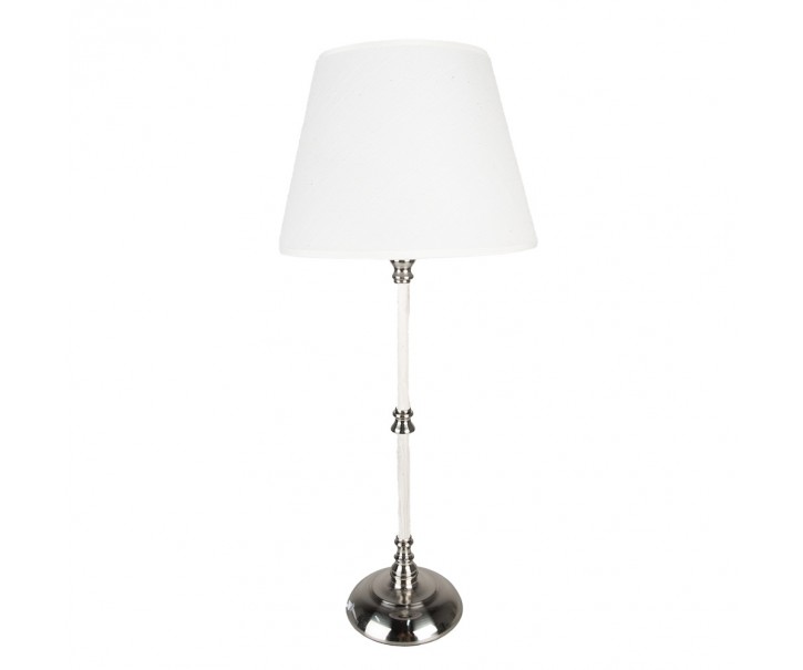 Stříbrná stolní lampa s bílým stínidlem - Ø 18*44 cm E27/max 1*60W Clayre & Eef