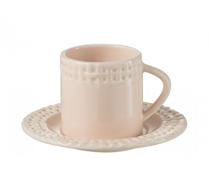 Růžový keramický šálek s podšálkem Hella Pastel Pink - 14*14*9 cm J-Line by Jolipa