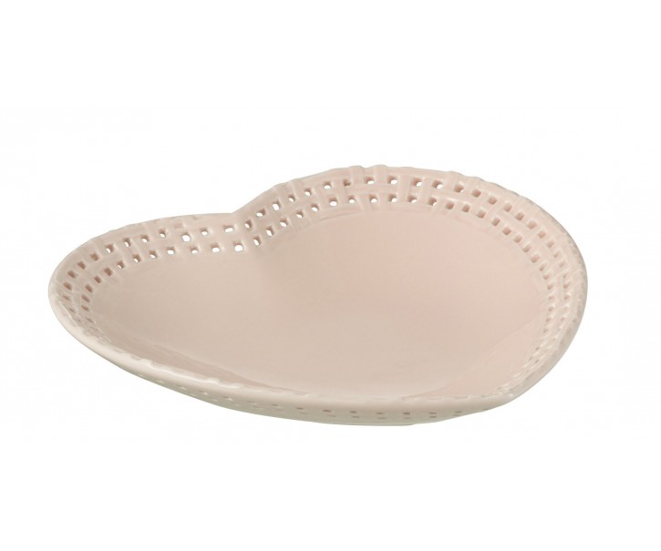 Růžový keramický talíř / miska ve tvaru srdce Hella Pastel Pink - 22*22*4 cm J-Line by Jolipa