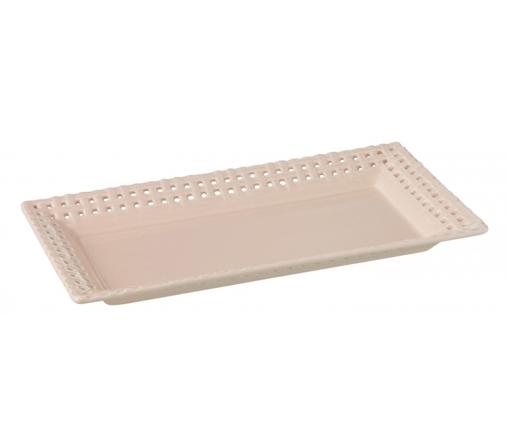 Růžový keramický servírovací podnos Hella Pastel Pink - 32*17*3 cm J-Line by Jolipa