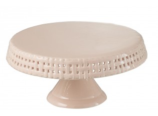 Růžový keramický podnos na noze Hella Pastel Pink M - Ø 25*12cm