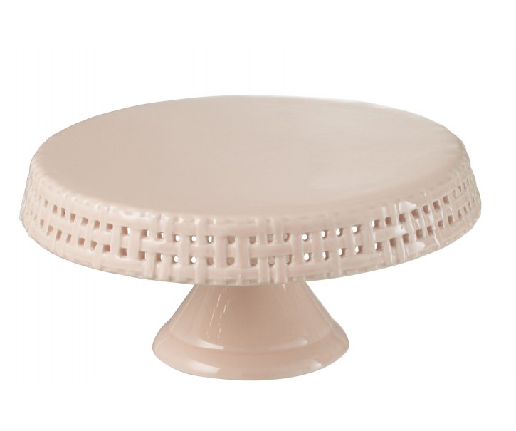 Růžový keramický podnos na noze Hella Pastel Pink M - Ø 25*12cm J-Line by Jolipa