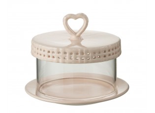 Růžový keramický servírovací podnos s poklopem Hella Pastel Pink - Ø16*13 cm