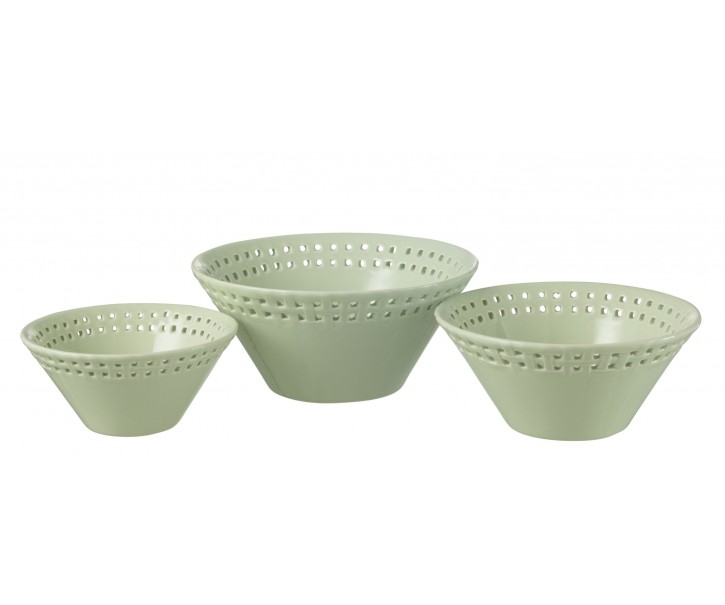 3ks zelená keramická miska Hella Pastel Green - Ø14*6 / Ø17*7 / Ø19*9 cm J-Line by Jolipa
