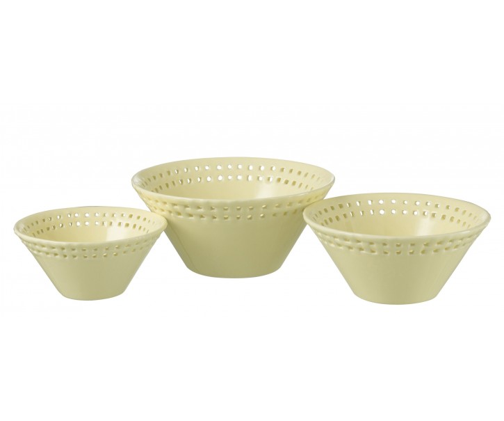 3ks žlutá keramická miska Hella Yellow - Ø14*6 / Ø17*7 / Ø19*9 cm J-Line by Jolipa