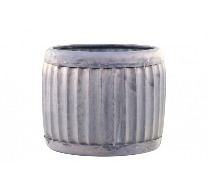 Dekorační plechový antik obal na květináč Grooves M - Ø 23*16cm Chic Antique