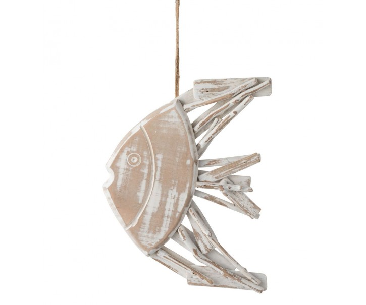 Dřevěná dekorace ryba na provázku s bílou patinou Fish flat - 22*4*28cm J-Line by Jolipa