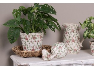 Keramický dekorační ptáček s růžovými květy Lillia L - 19*11*14 cm