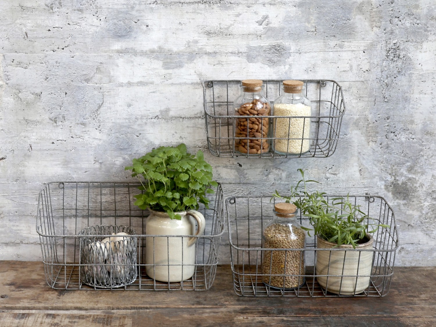 3ks zinkový antik nástěnný drátěný košík Fil de fer Basket - 40*19*20/ 35*17*19/ 30*14*15cm Chic Antique 3ks zinkový antik nástěnný drátěný košík Fil de fer Basket - 40*19*20/ 35*17*19/ 30*14*15cm Chic Antique