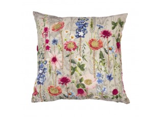 Béžový polštář rozkvetlá louka Flowers Poppy s výšivkou - 45*45*15cm