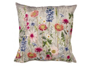 Béžový polštář rozkvetlá louka Flowers Poppy s výšivkou - 60*60*15cm