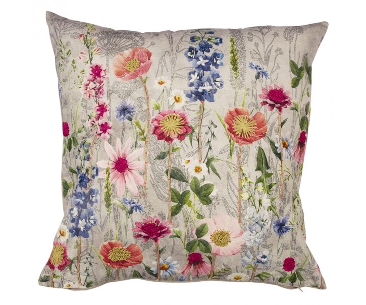 Béžový polštář rozkvetlá louka Flowers Poppy s výšivkou - 60*60*15cm Mars & More 