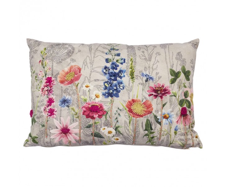Béžový polštář rozkvetlá louka Flowers Poppy s výšivkou - 40*60*15cm Mars & More 