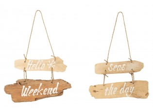 2ks závěsná dřevěná cedule Hello Weekend, Seas the Day - 30*5*20 cm
