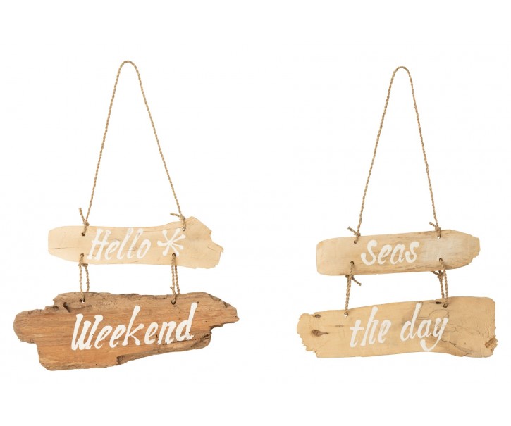 2ks závěsná dřevěná cedule Hello Weekend, Seas the Day - 30*5*20 cm J-Line by Jolipa