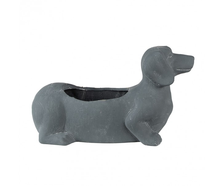 Šedý cementový květináč Jezevčík - 30*12*16 cm Clayre & Eef