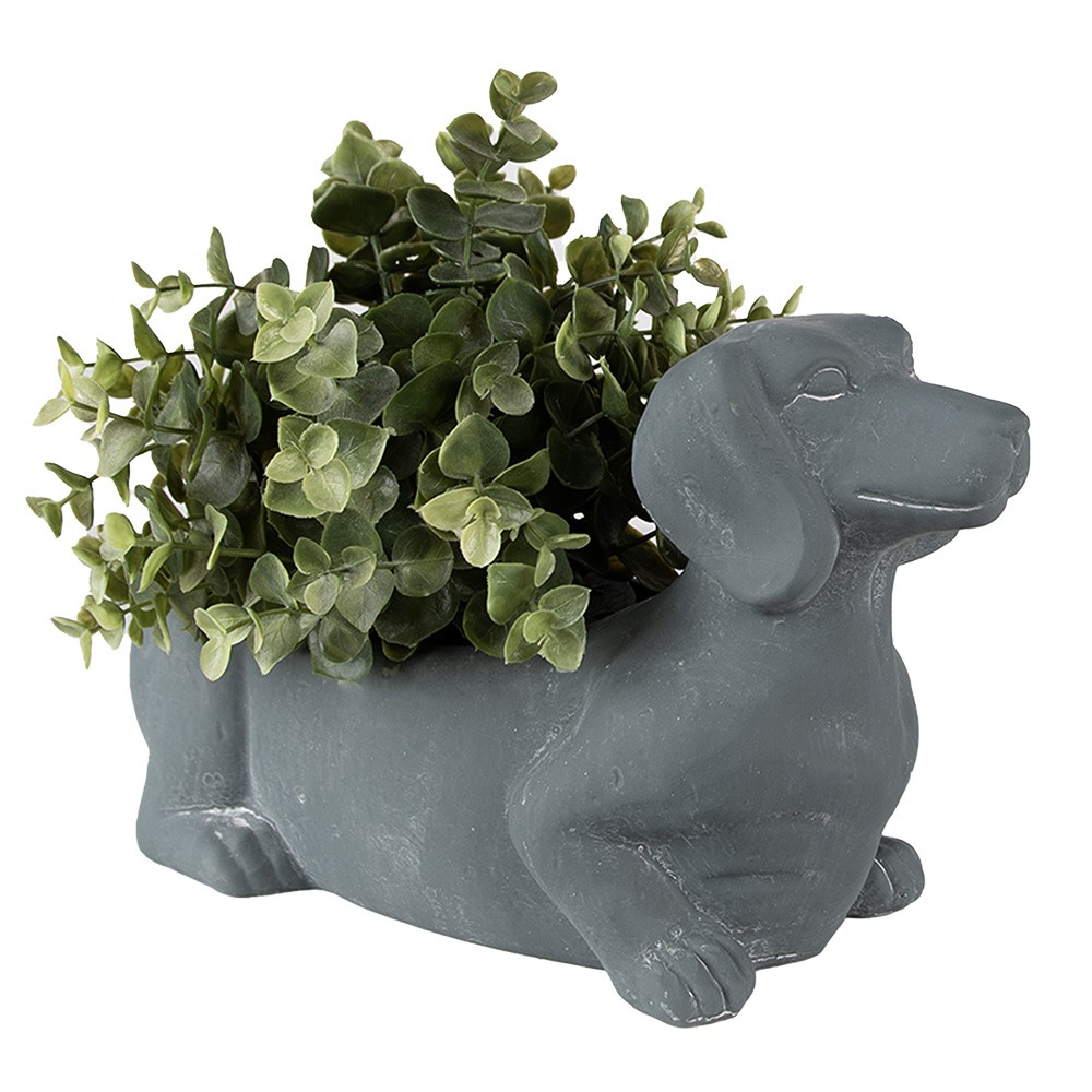 Šedý cementový květináč Jezevčík - 30*12*16 cm Clayre & Eef Šedý cementový květináč Jezevčík - 30*12*16 cm Clayre & Eef