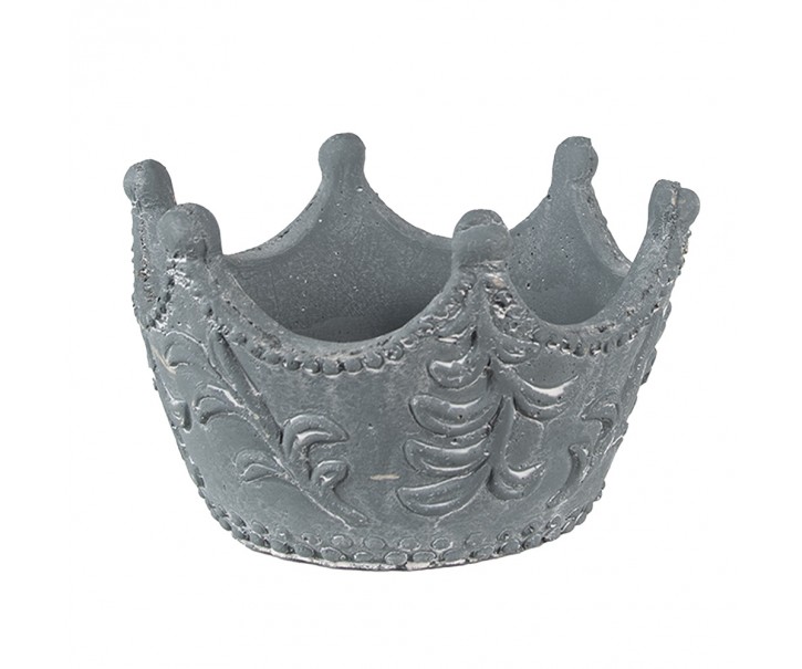 Šedý cementový květináč ve tvaru koruny - 18*17*12 cm Clayre & Eef