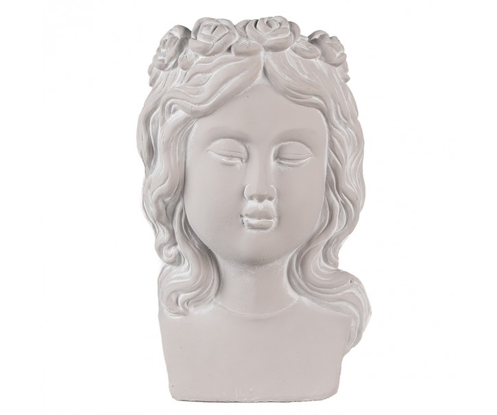 Šedý antik cementový květináč dívka s věněčkem - 20*17*30 cm Clayre & Eef