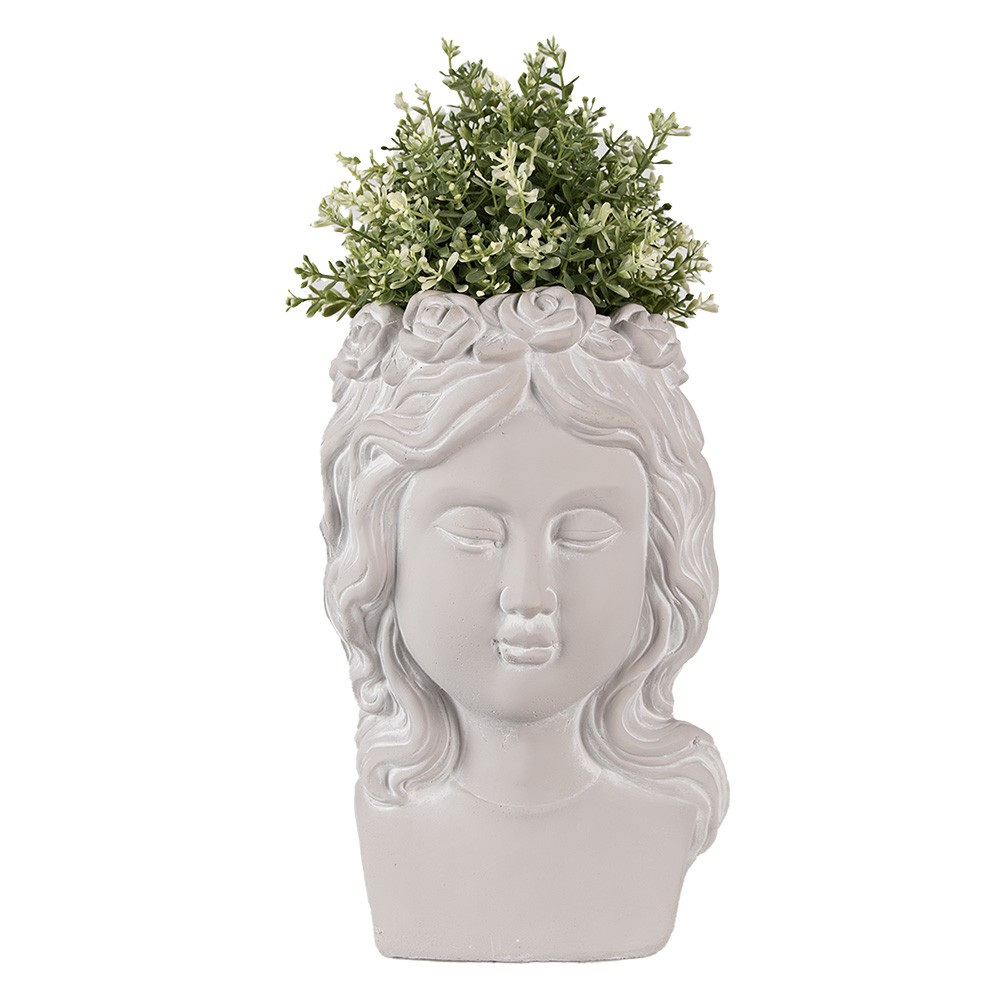 Šedý antik cementový květináč dívka s věněčkem - 20*17*30 cm Clayre & Eef Šedý antik cementový květináč dívka s věněčkem - 20*17*30 cm Clayre & Eef