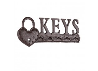 Hnědo černý litinový háček na klíče Keys - 26*3*10 cm
