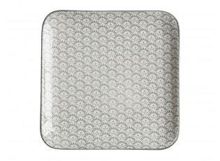 Zelený porcelánový hranatý talíř s ornamenty Arés Verte - 20*20*2cm